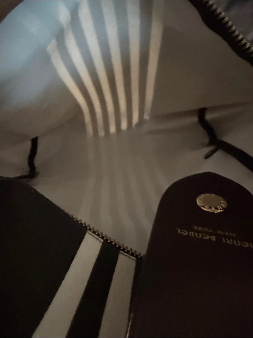 henri bendel Brown Canvas Backpack with White Vertical Stripes - Picture 5 of 5